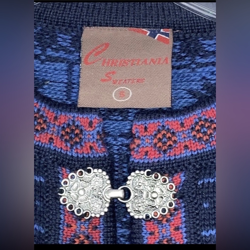 Christiania Cardigan Sweater Icelandic Norway Nordic Wool Blue Clasp Women’s S - Picture 4 of 9
